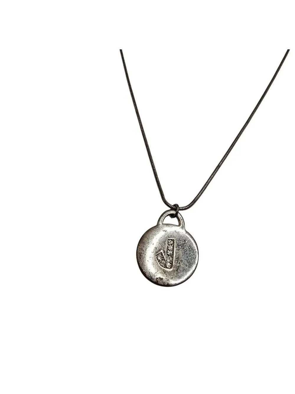 Silver Tone J Pendant Necklace